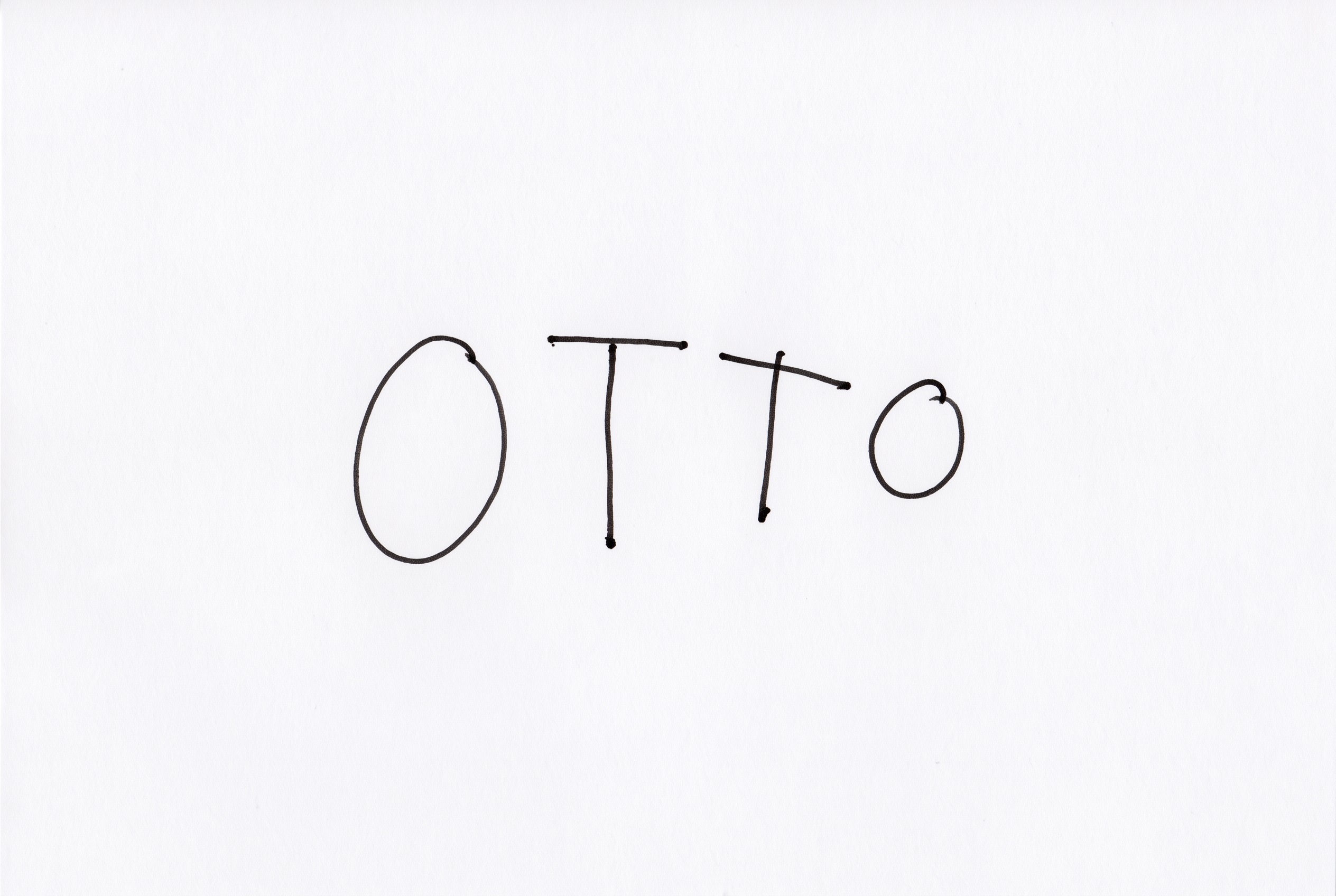 Otto’s name written in blue felt-tip on a sheet of white paper